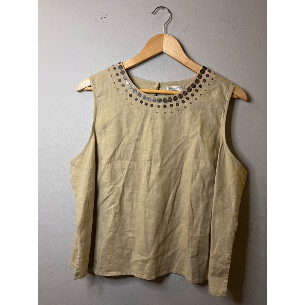 Laura Ashley Beige 100% Linen Sleeveless Blouse Women's Size 1X
